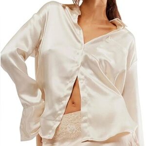 Free People Shimmery Champagne Satin Blouse
